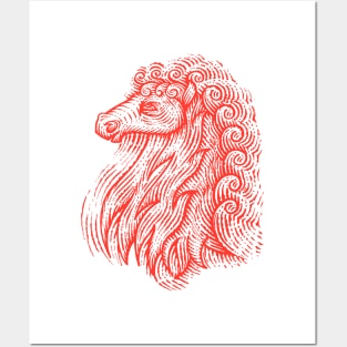 Side Profile of a Horse Head with Curly Hair Hand Drawn Illustration Posters and Art